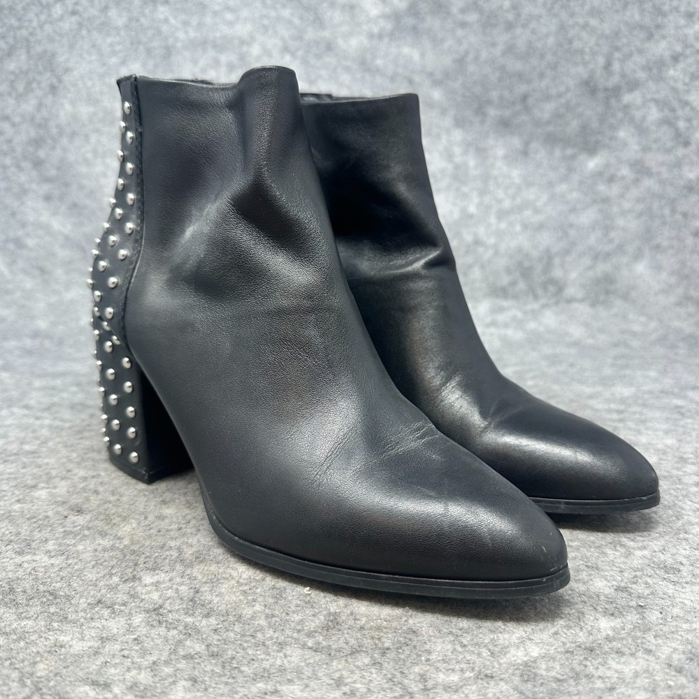 Steve Madden Jillian Leather Studded Ankle Boots Womens Size 7 Black Biker Moto